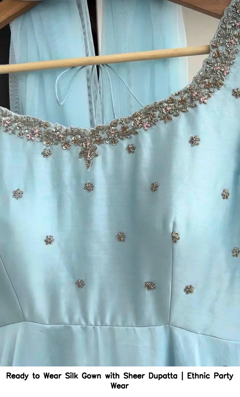 Ready to Wear Silk Gown with Sheer Dupatta | Ethnic Party Wear 1
