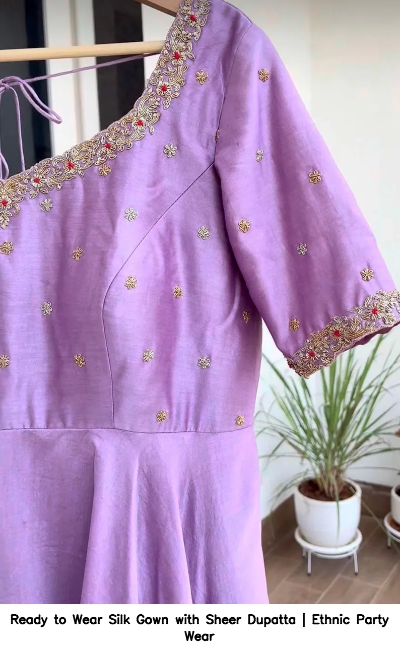 Ready to Wear Silk Gown with Sheer Dupatta | Ethnic Party Wear 2