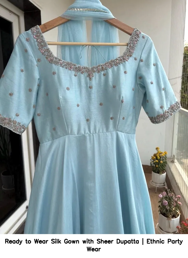 Ready to Wear Silk Gown with Sheer Dupatta | Ethnic Party Wear 3