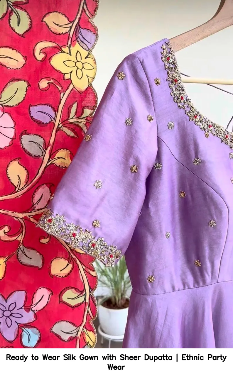 Ready to Wear Silk Gown with Sheer Dupatta | Ethnic Party Wear 4