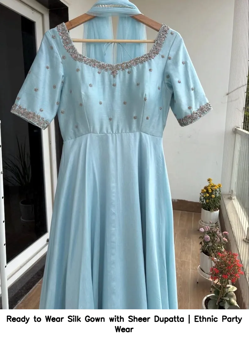Ready to Wear Silk Gown with Sheer Dupatta | Ethnic Party Wear 5
