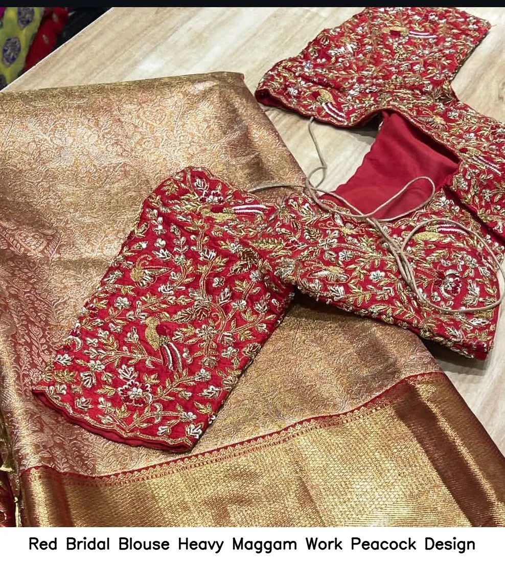 Red Bridal Blouse Heavy Maggam Work Peacock Design
