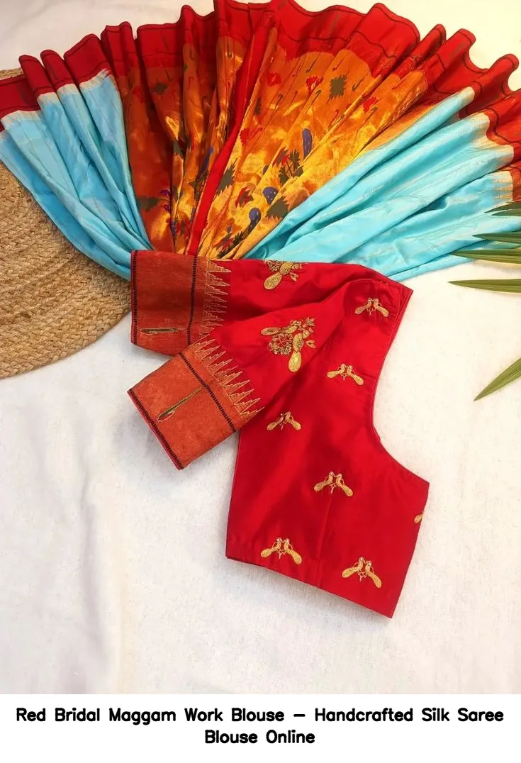 Red Bridal Maggam Work Blouse - Handcrafted Silk Saree Blouse Online