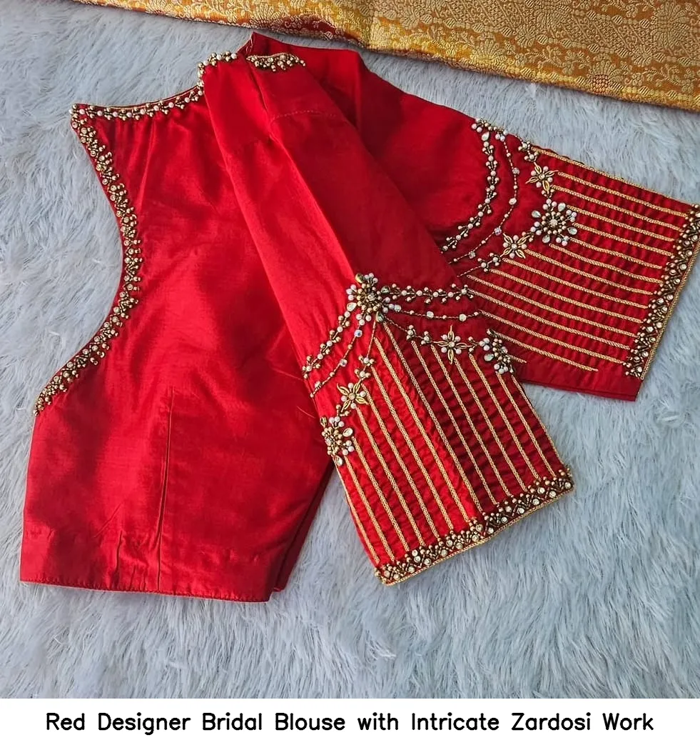 Red Designer Bridal Blouse with Intricate Zardosi Work
