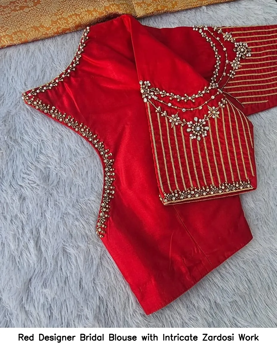 Red Designer Bridal Blouse with Intricate Zardosi Work 2