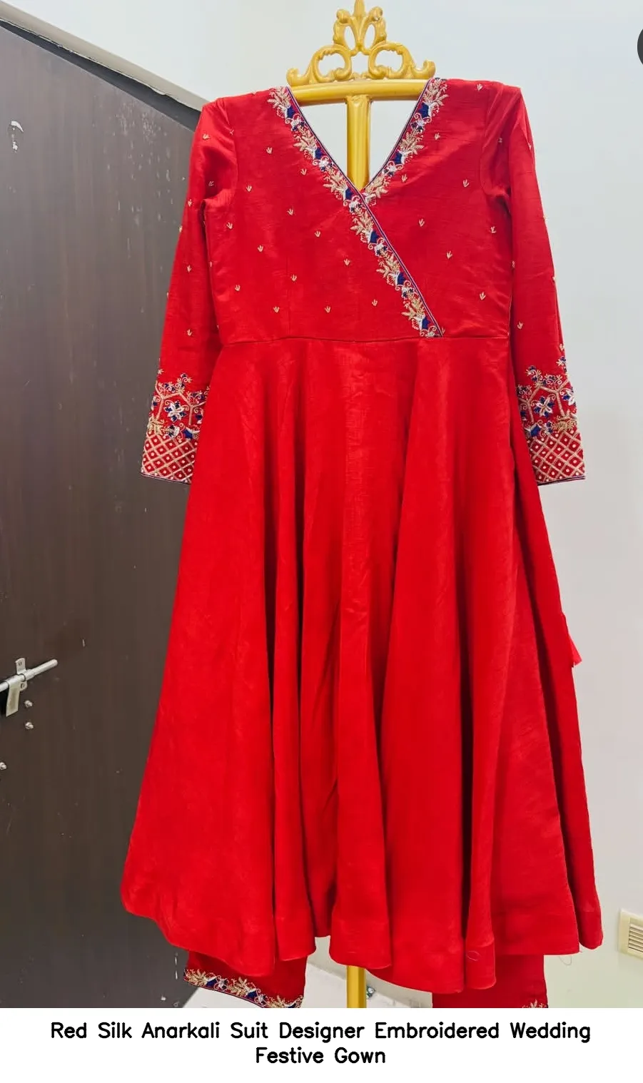Red Silk Anarkali Suit Designer Embroidered Wedding Festive Gown