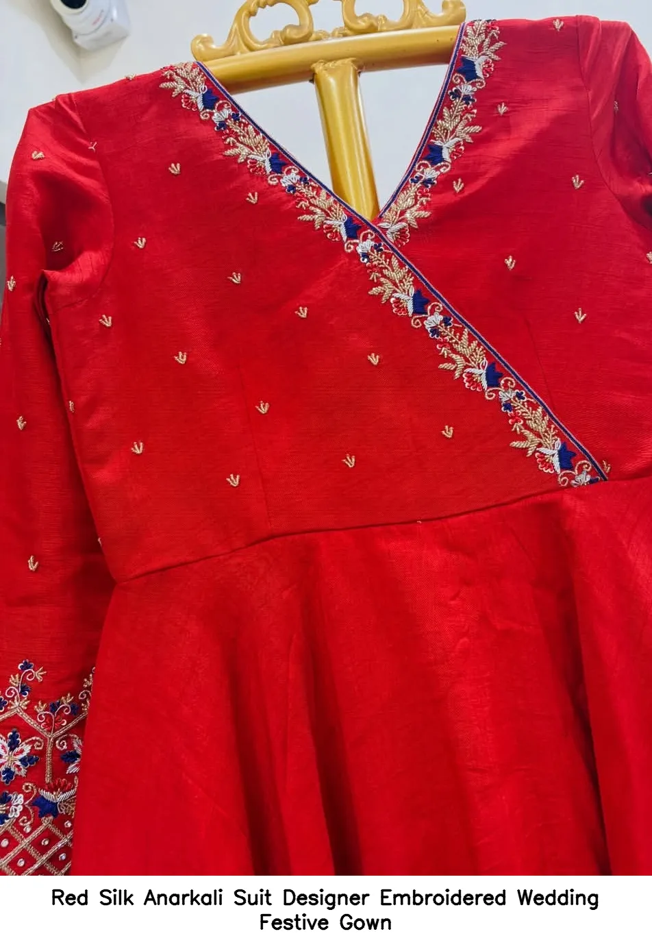 Red Silk Anarkali Suit Designer Embroidered Wedding Festive Gown