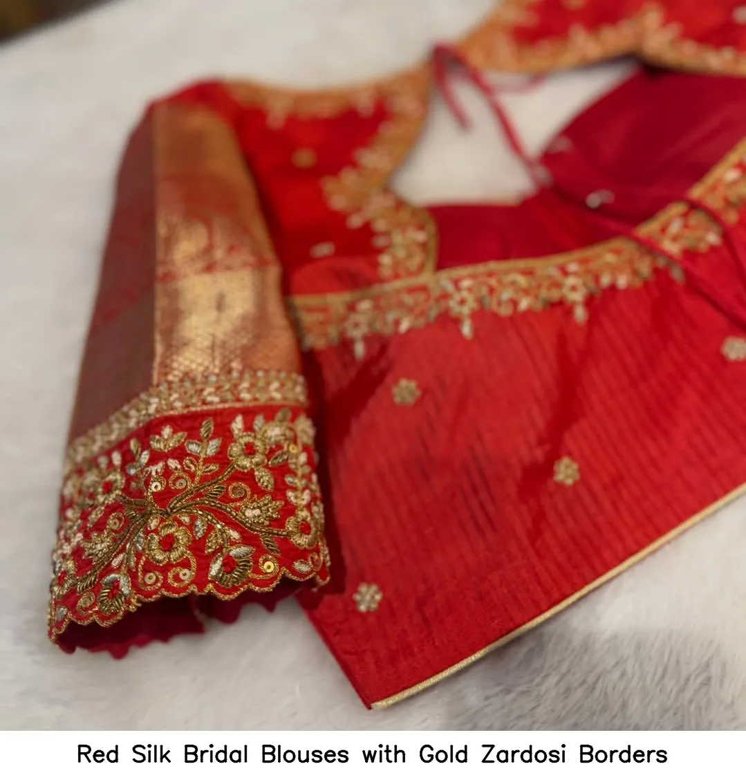 Red Silk Bridal Blouses with Gold Zardosi Borders