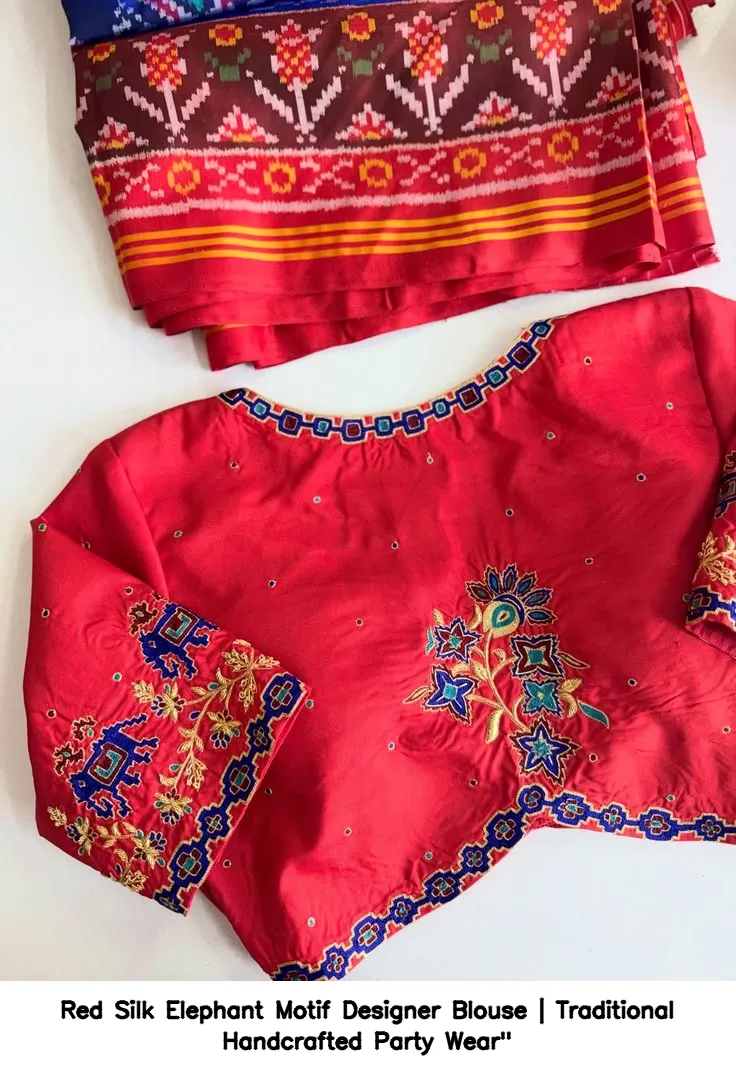 Red Silk Elephant Motif Designer Blouse | Traditional Handcrafted Party Wear"