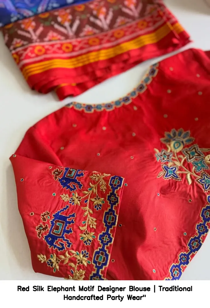Red Silk Elephant Motif Designer Blouse | Traditional Handcrafted Party Wear"