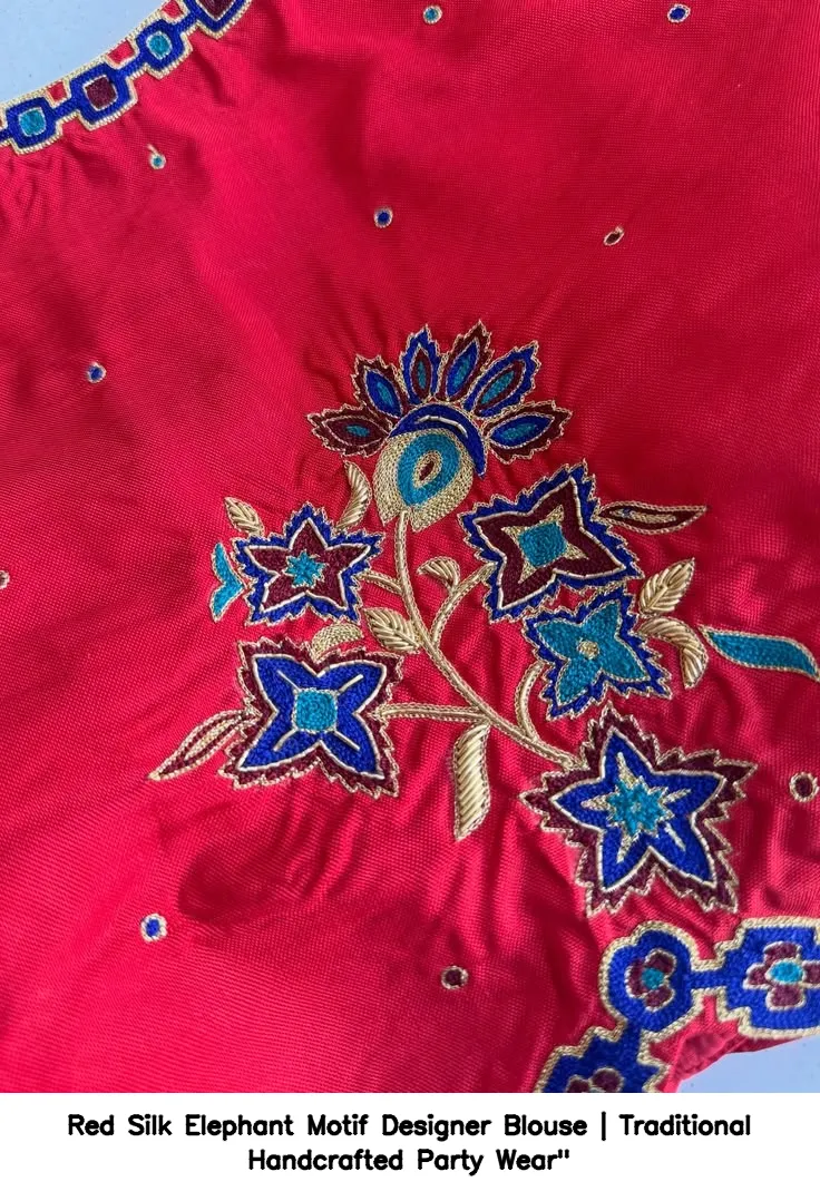 Red Silk Elephant Motif Designer Blouse | Traditional Handcrafted Party Wear"