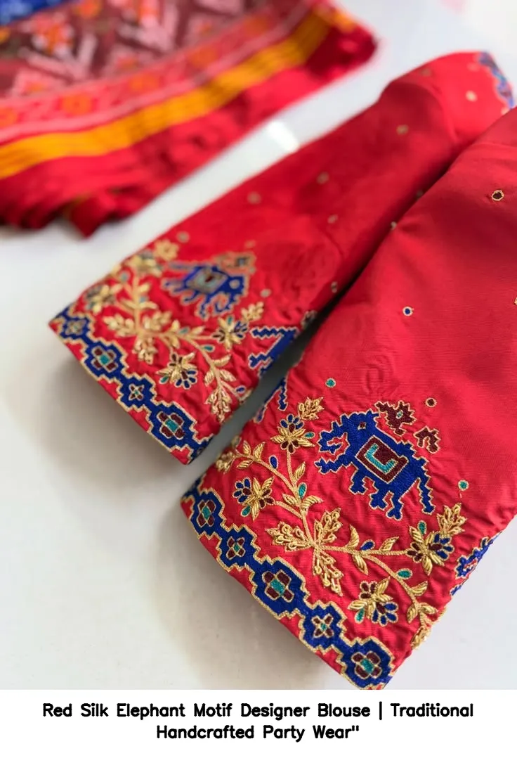 Red Silk Elephant Motif Designer Blouse | Traditional Handcrafted Party Wear"