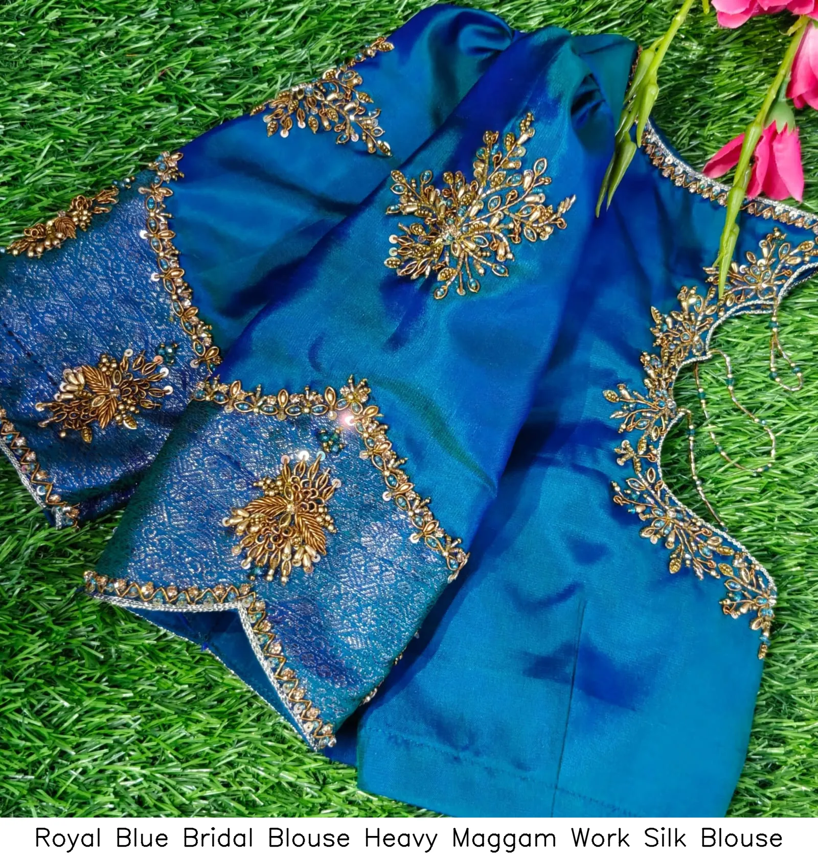 Royal Blue Bridal Blouse – Heavy Maggam Work Silk Blouse