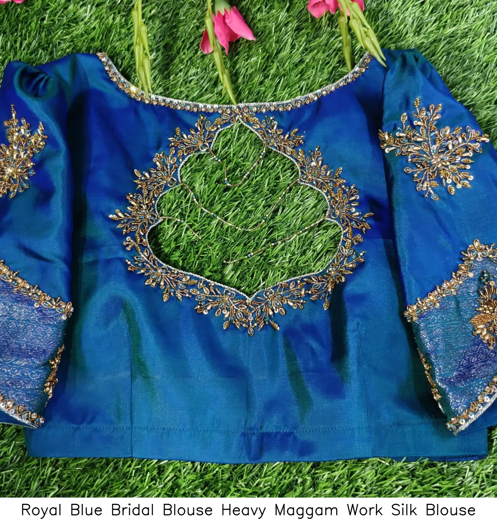 Royal Blue Bridal Blouse – Heavy Maggam Work Silk Blouse