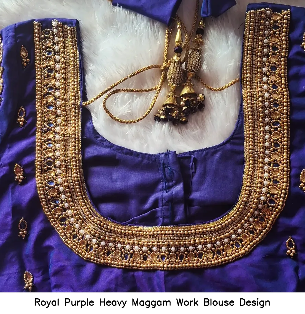 Royal Purple Heavy Maggam Work Blouse Design