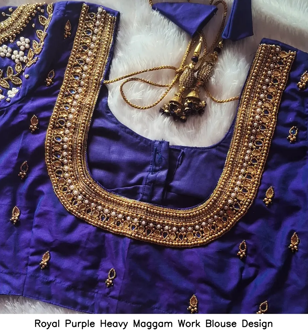 Royal Purple Heavy Maggam Work Blouse Design