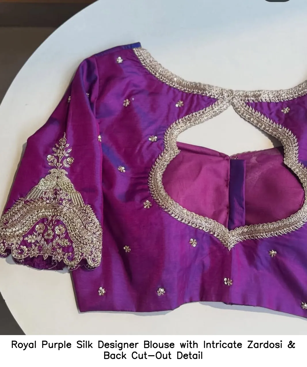 Royal Purple Silk Designer Blouse with Intricate Zardosi & Back Cut-Out Detail 2