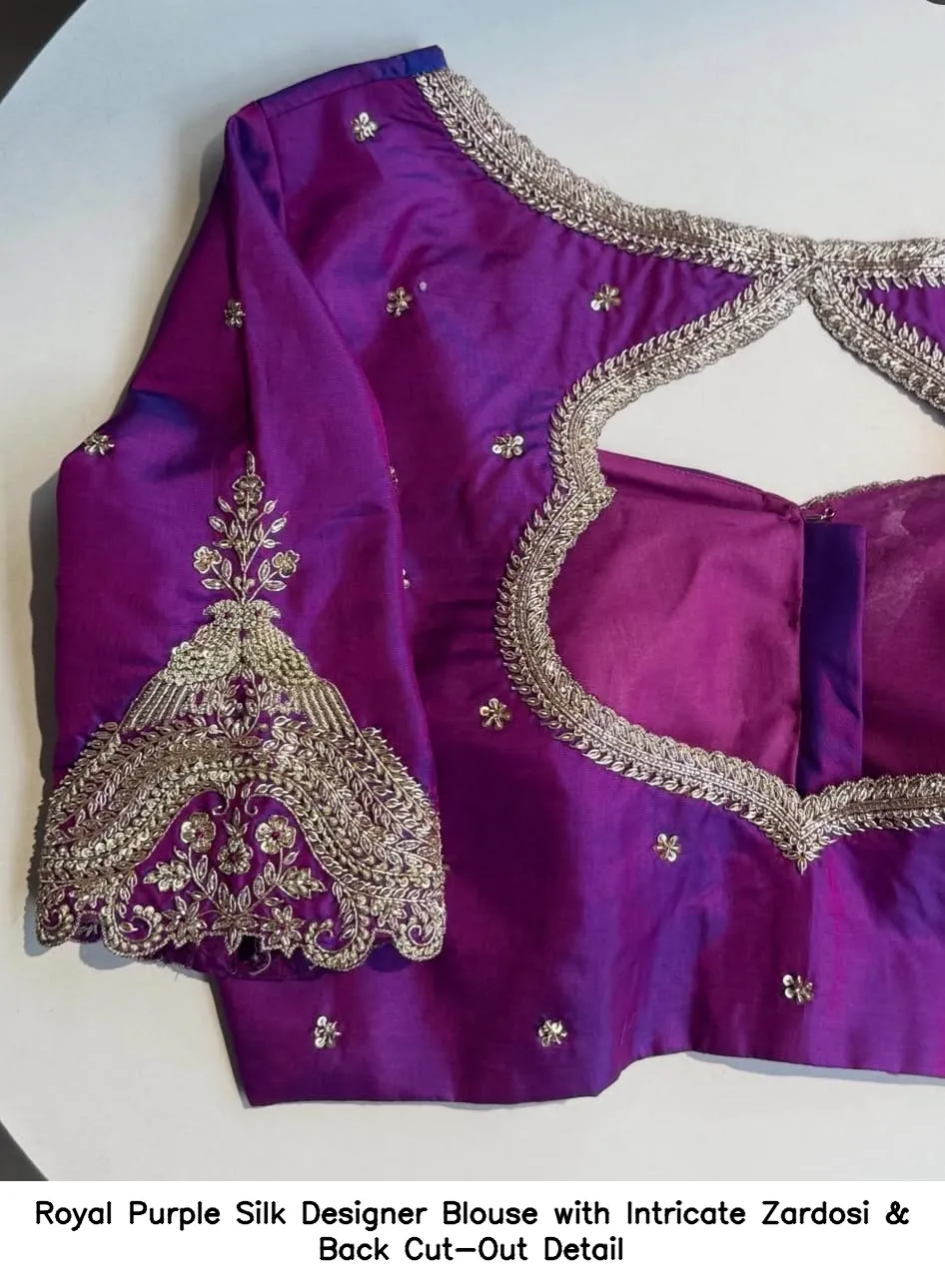 Royal Purple Silk Designer Blouse with Intricate Zardosi & Back Cut-Out Detail 3