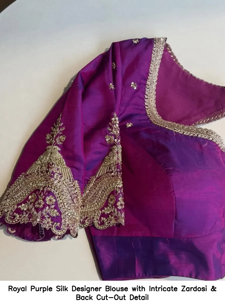 Royal Purple Silk Designer Blouse with Intricate Zardosi & Back Cut-Out Detail 4