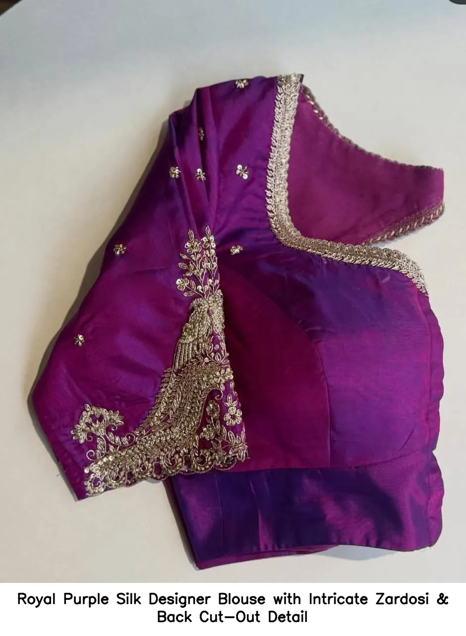 Royal Purple Silk Designer Blouse with Intricate Zardosi & Back Cut-Out Detail 6