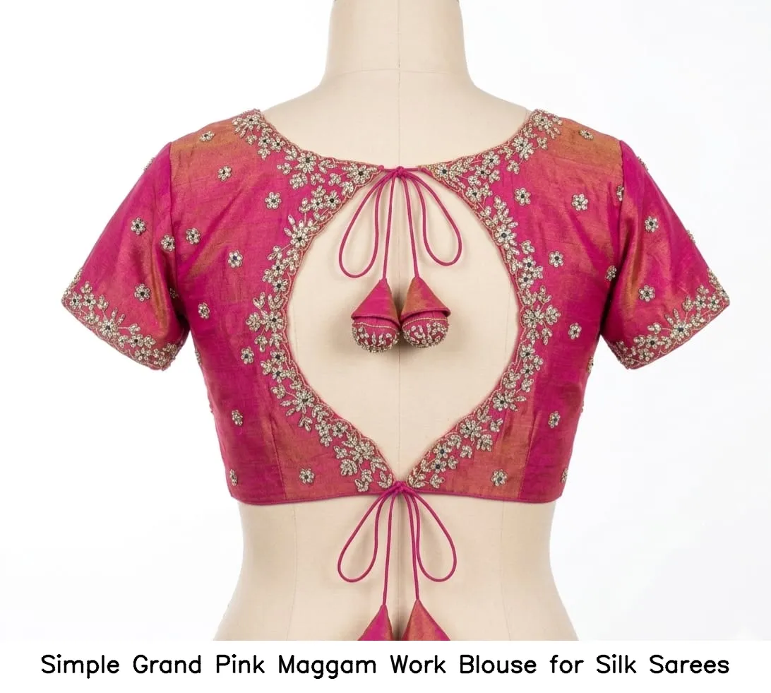 Simple Grand Pink Maggam Work Blouse for Silk Sarees