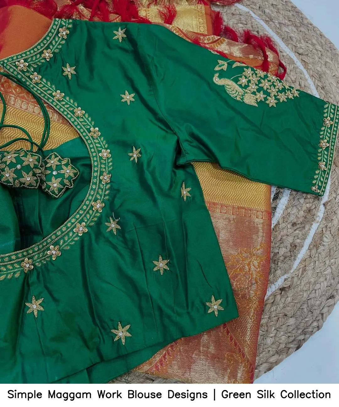 Simple Maggam Work Blouse Designs | Green Silk Collection