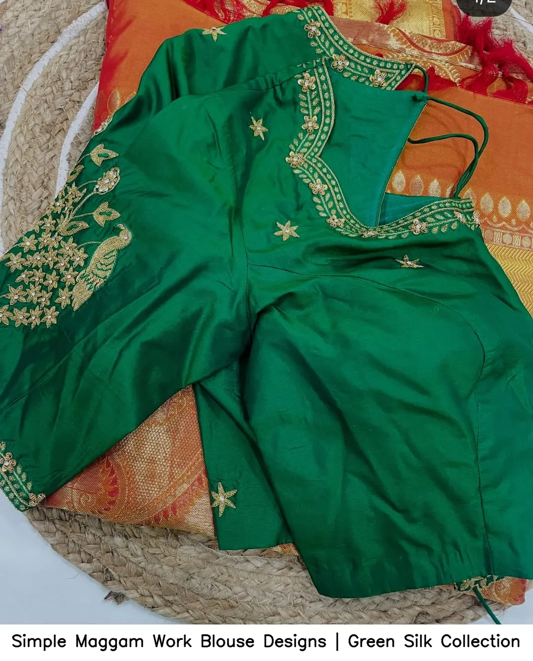 Simple Maggam Work Blouse Designs | Green Silk Collection