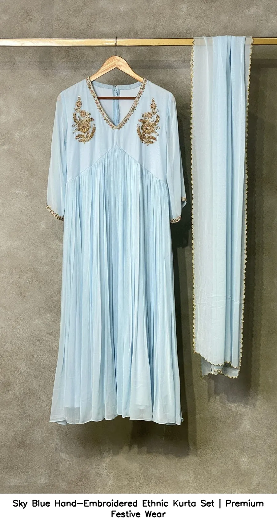 Sky Blue Hand-Embroidered Ethnic Kurta Set | Premium Festive Wear 2