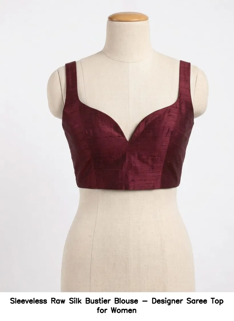 Sleeveless Raw Silk Bustier Blouse - Designer Saree Top for Women 4