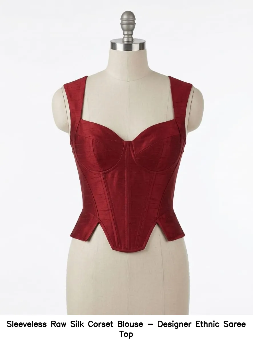 Sleeveless Raw Silk Corset Blouse - Designer Ethnic Saree Top
