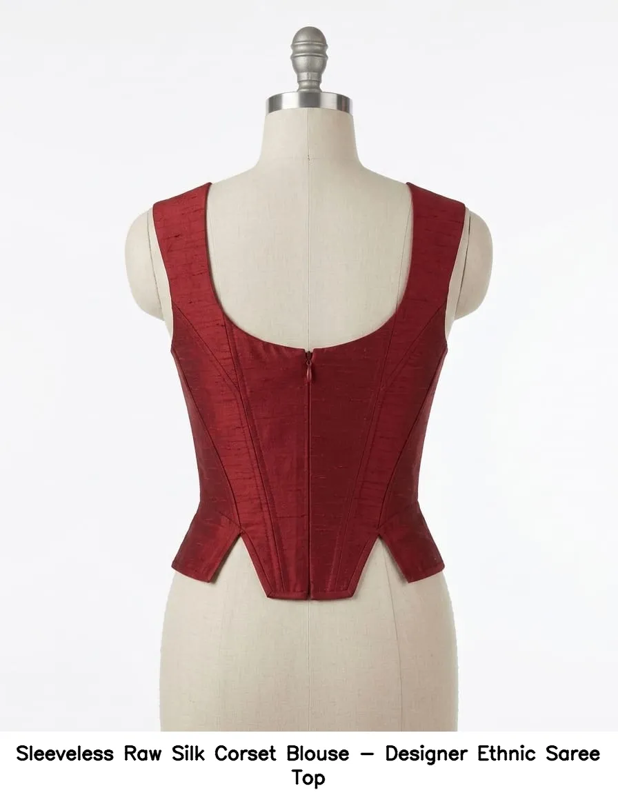 Sleeveless Raw Silk Corset Blouse - Designer Ethnic Saree Top 2