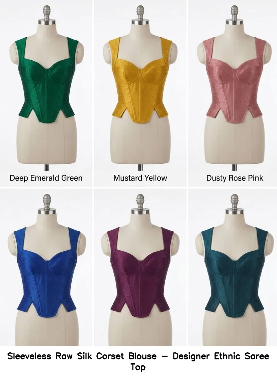 Sleeveless Raw Silk Corset Blouse - Designer Ethnic Saree Top 3