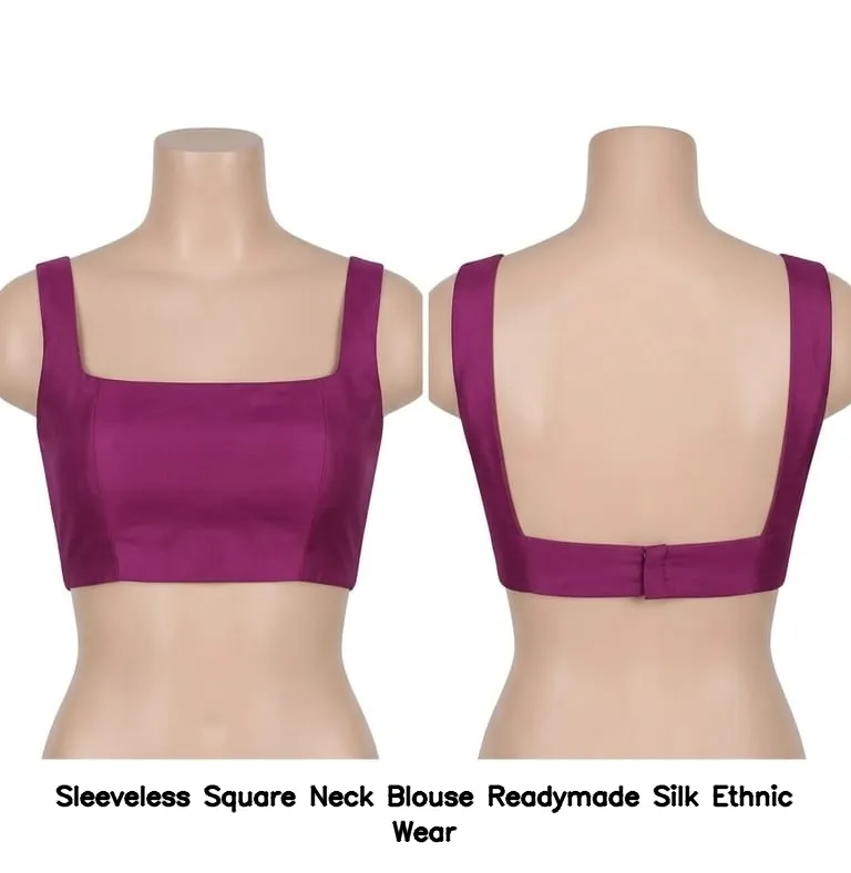 Sleeveless Square Neck Blouse Readymade Silk Ethnic Wear