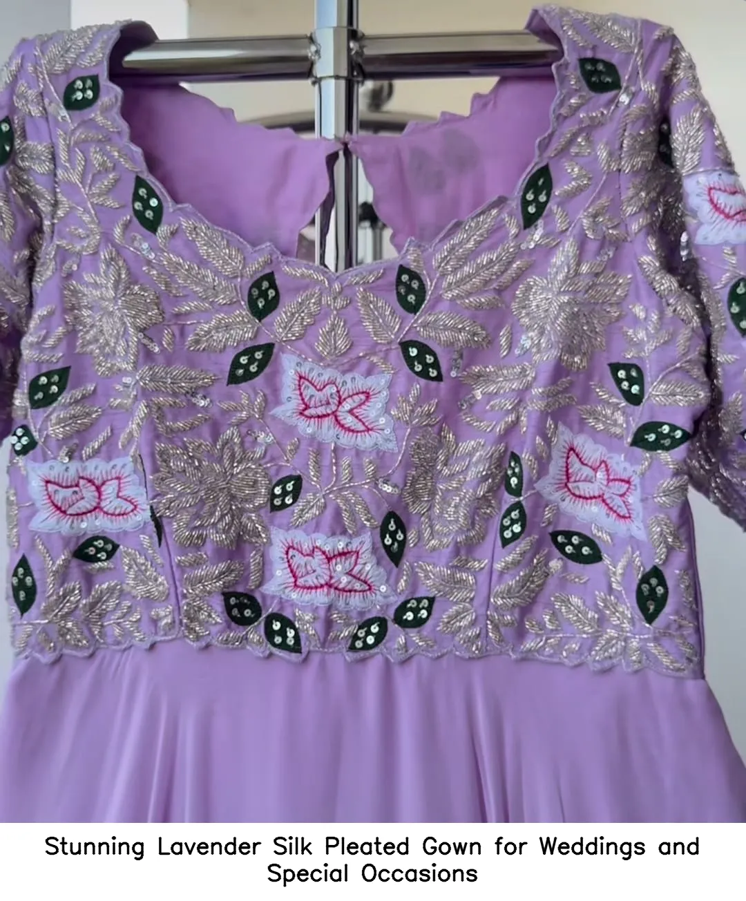 Stunning Lavender Silk Pleated Gown for Weddings and Special Occasions 2