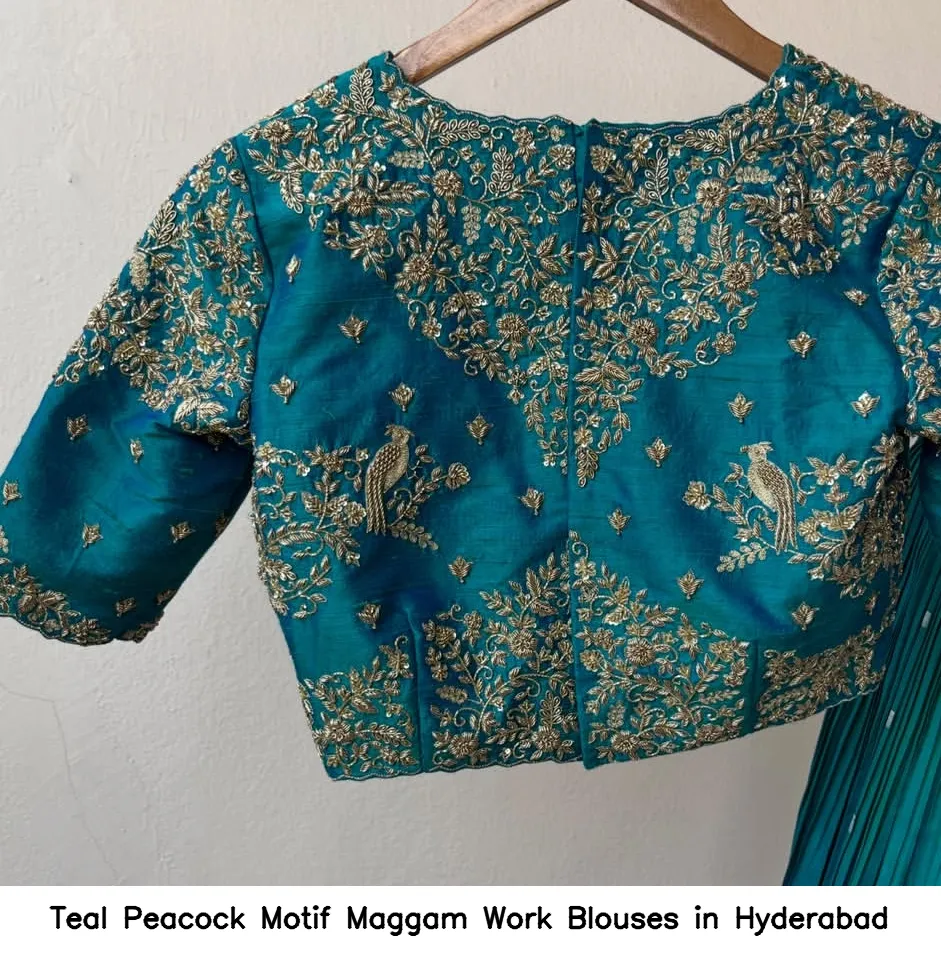 Teal Peacock Motif Maggam Work Blouses in Hyderabad
