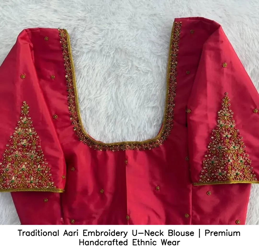 traditional aari embroidery u neck blouse premium handcrafted ethnic wear