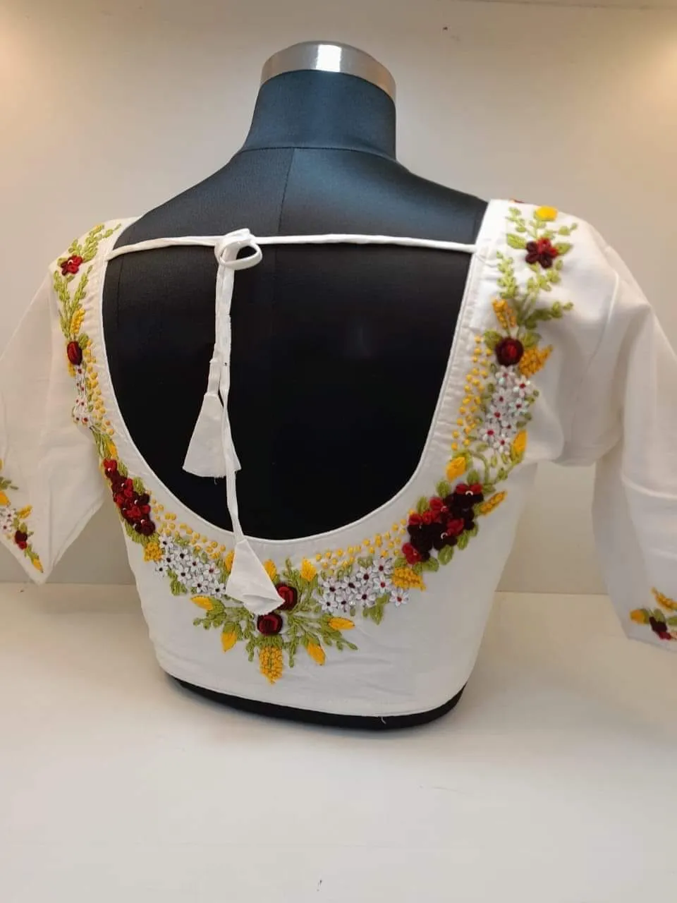 Aari Work Designer Blouse | Multicolour Floral Embroidery Cotton Saree Blouse