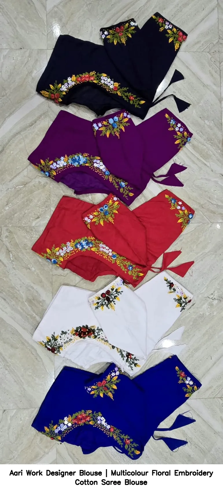 Aari Work Designer Blouse | Multicolour Floral Embroidery Cotton Saree Blouse 2