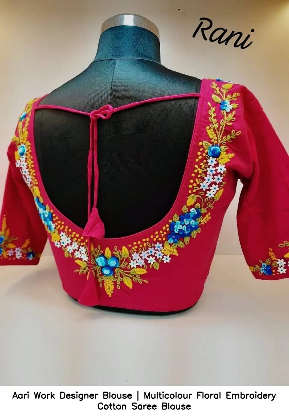 Aari Work Designer Blouse | Multicolour Floral Embroidery Cotton Saree Blouse 4