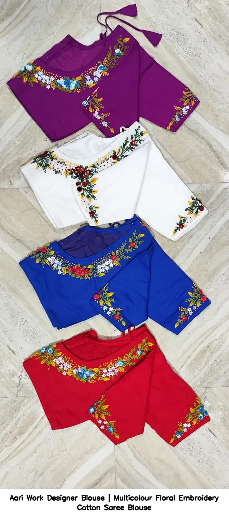 Aari Work Designer Blouse | Multicolour Floral Embroidery Cotton Saree Blouse 5