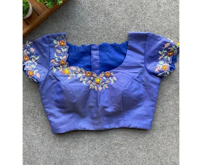 Best Blue Silk Embroidered Blouse for Saree | Elegant Festive Design