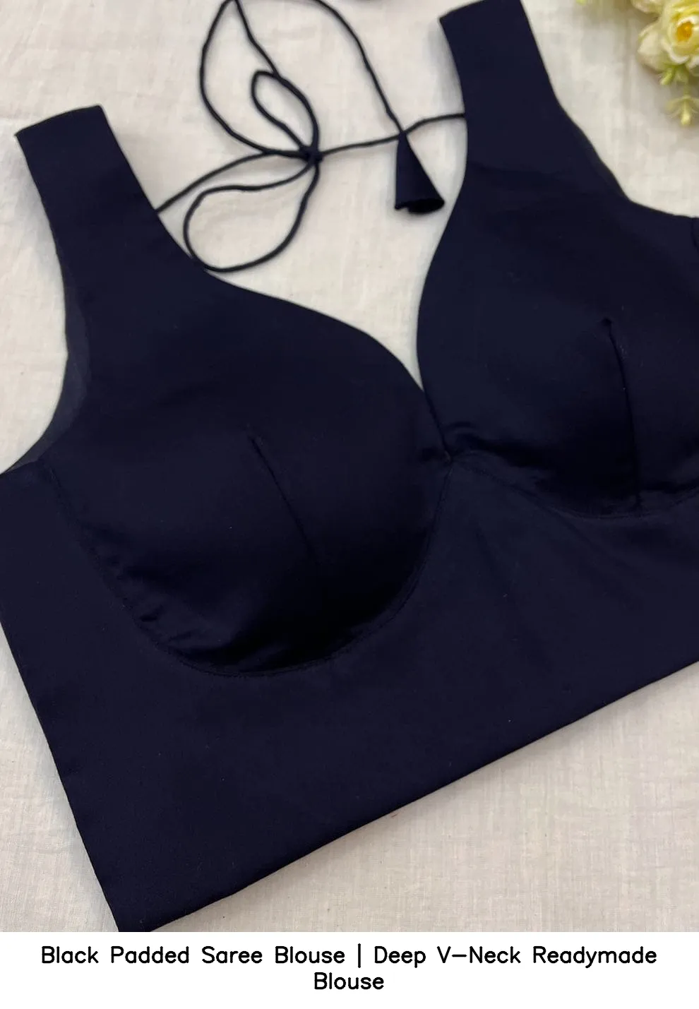 Black Padded Saree Blouse | Deep V-Neck Readymade Blouse 4