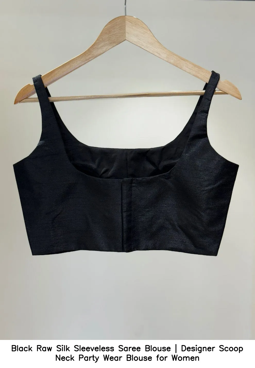 Black Raw Silk Sleeveless Saree Blouse | Designer Scoop Neck Party Wear Blouse for Women