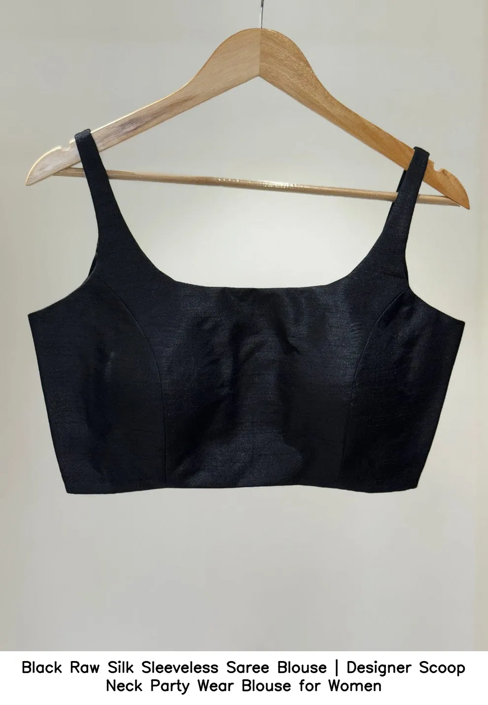 Black Raw Silk Sleeveless Saree Blouse | Designer Scoop Neck Party Wear Blouse for Women 2