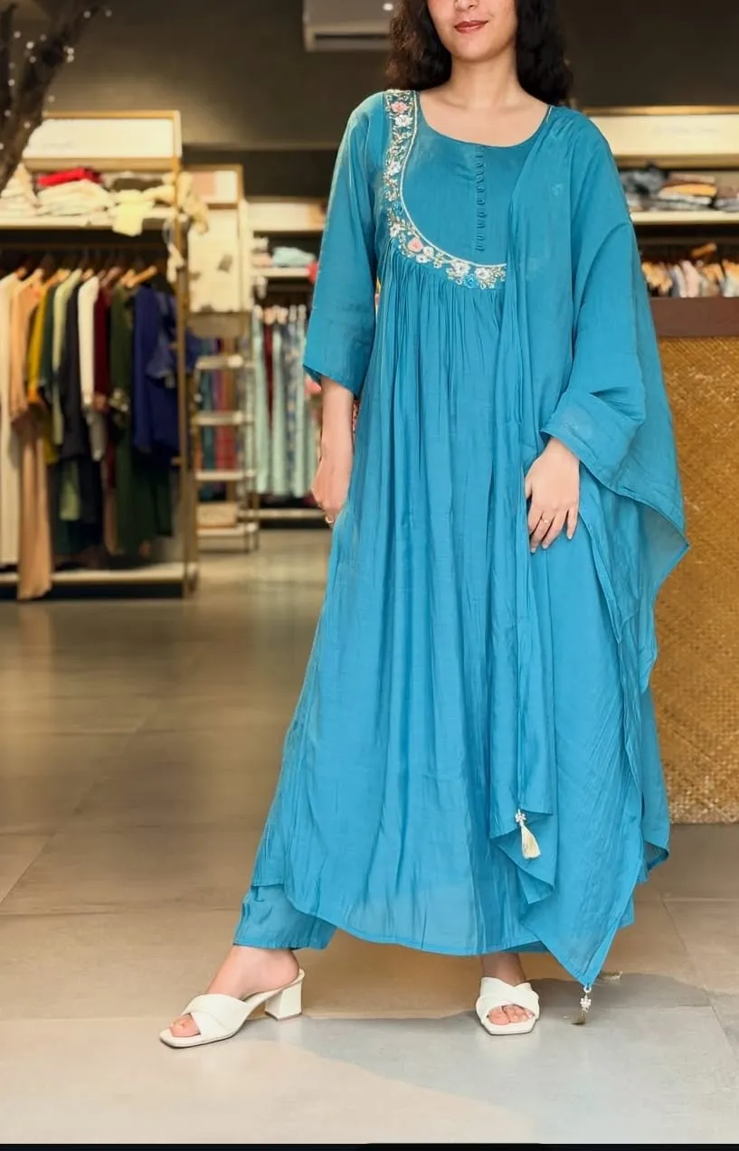 Blue Embroidered Anarkali Suit Set | Elegant Festive Wear