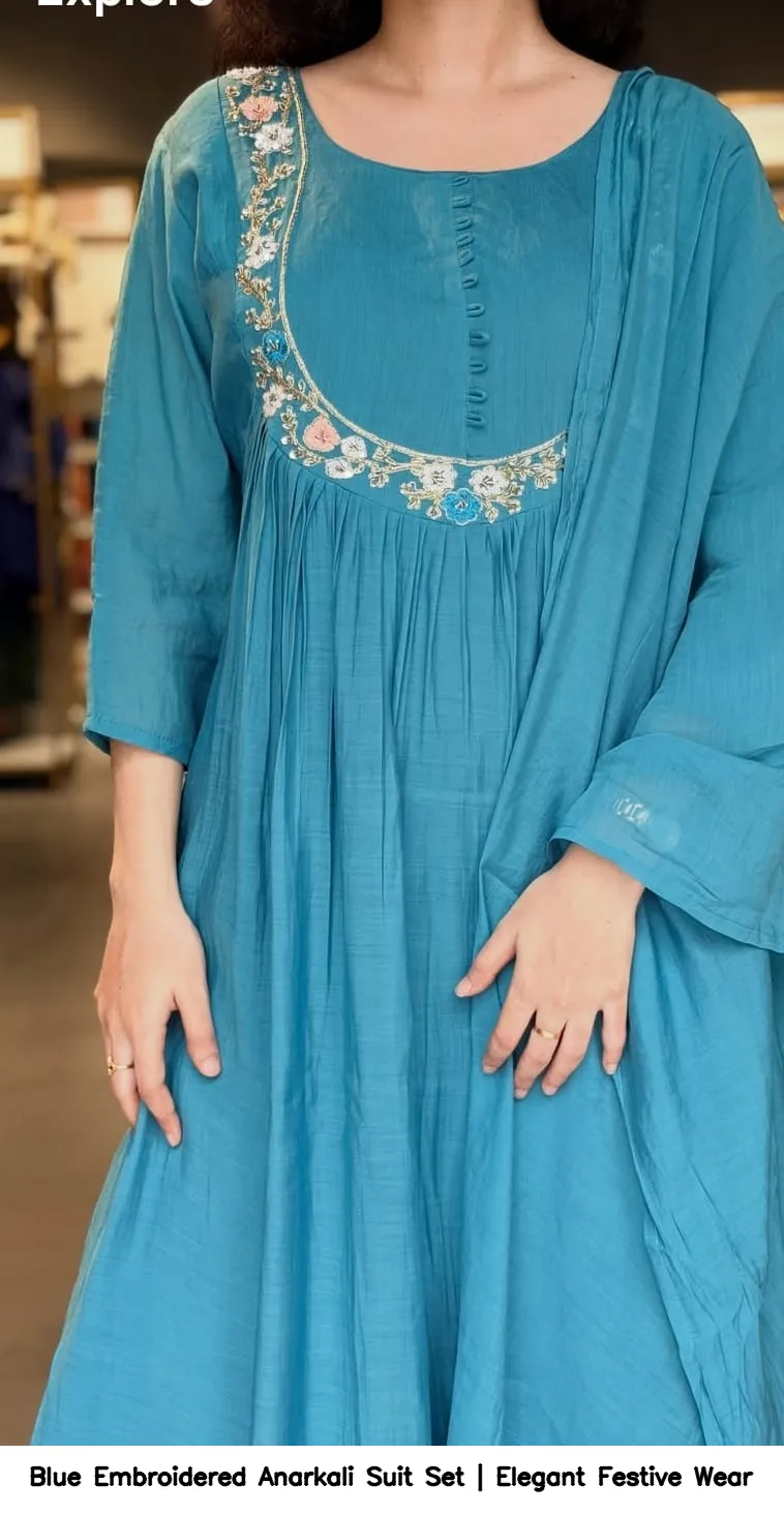 Blue Embroidered Anarkali Suit Set | Elegant Festive Wear 2