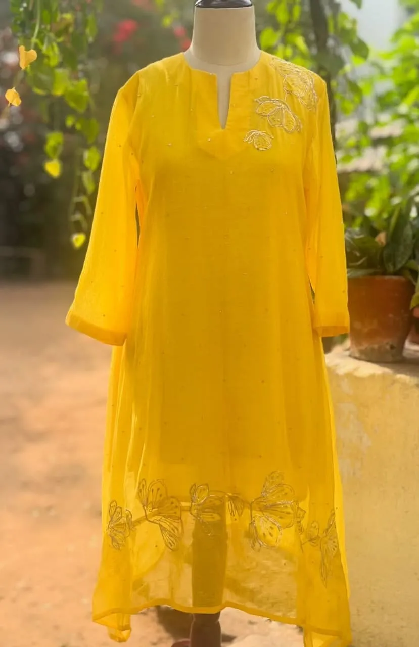 Bright Yellow Embroidered Kurta for Women | Festive Ethnic Wear for Parties & Weddings