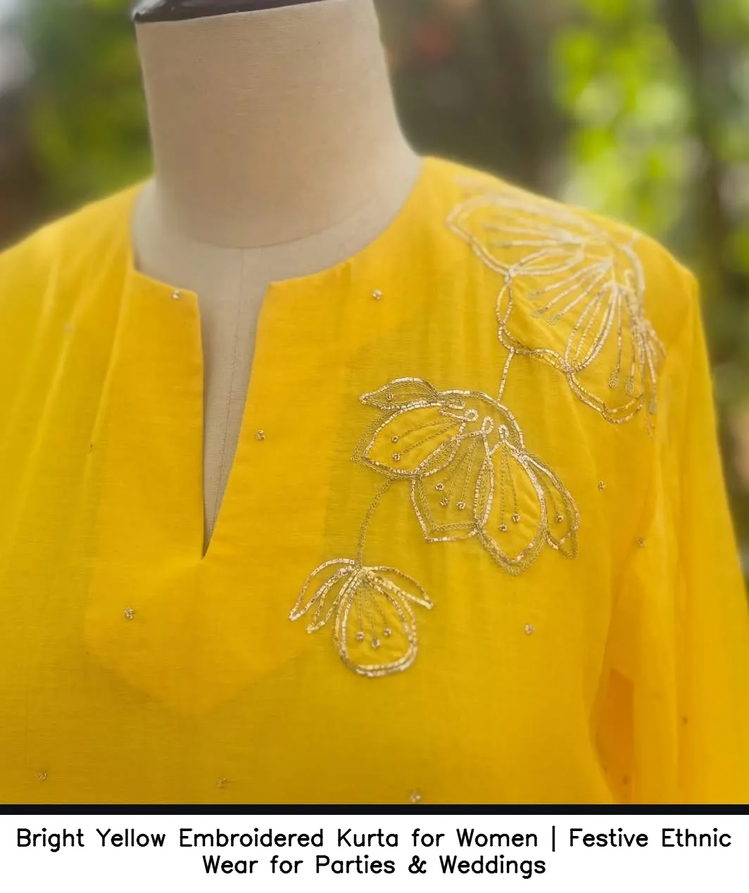 Bright Yellow Embroidered Kurta for Women | Festive Ethnic Wear for Parties & Weddings 4