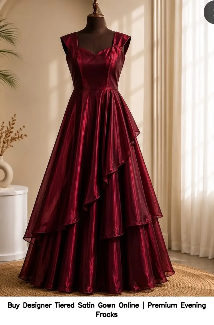 Buy Designer Tiered Satin Gown Online | Premium Evening Frocks 10
