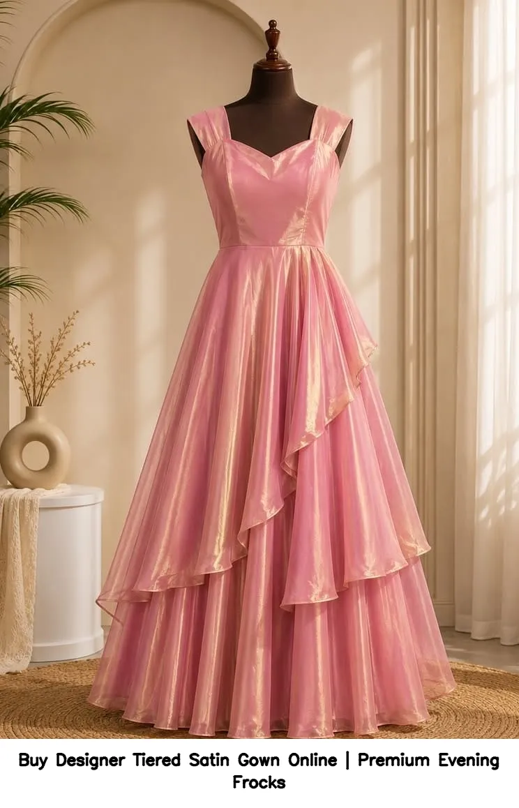 Buy Designer Tiered Satin Gown Online | Premium Evening Frocks 12